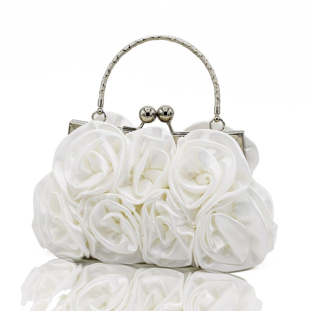 Elegant Rose Clutch Handheld Bridal Bag White