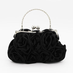 Elegant Rose Clutch Handheld Bridal Bag Black