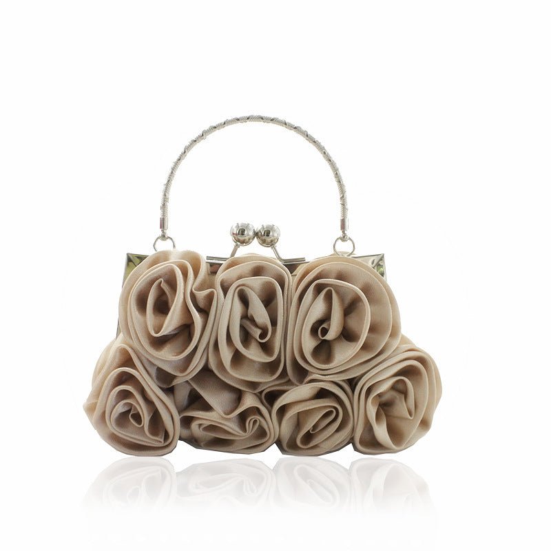 Elegant Rose Clutch Handheld Bridal Bag Apricot
