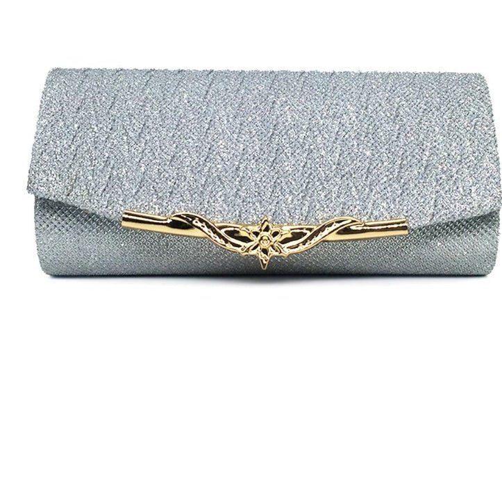 Elegant Wedding Clutch Shoulder Bag with Chain Silver