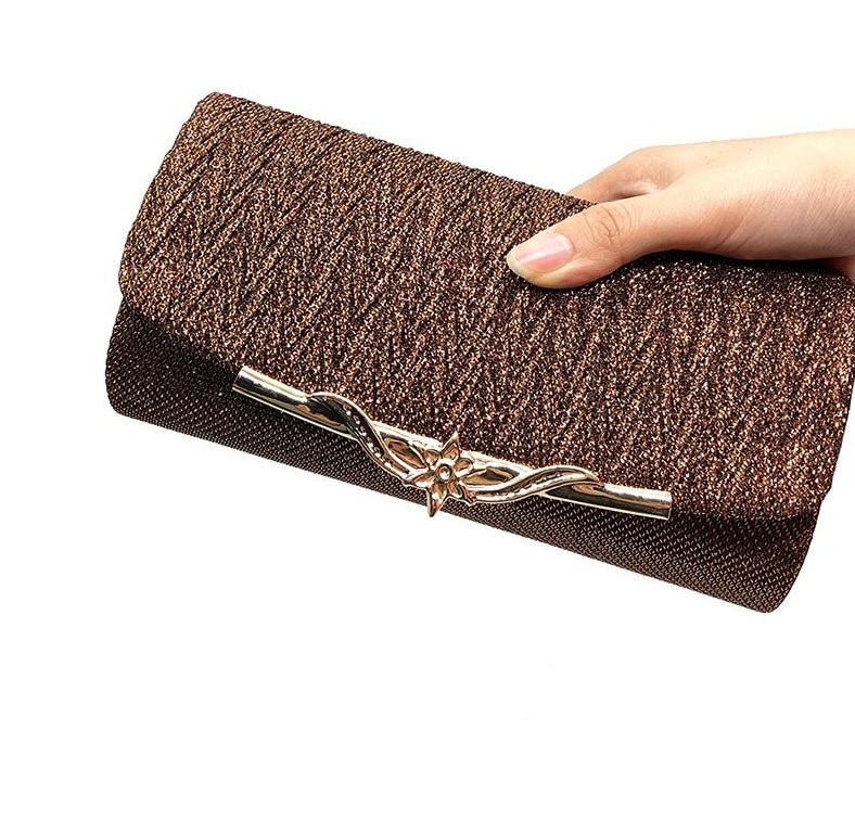 Elegant Wedding Clutch Shoulder Bag with Chain Brown