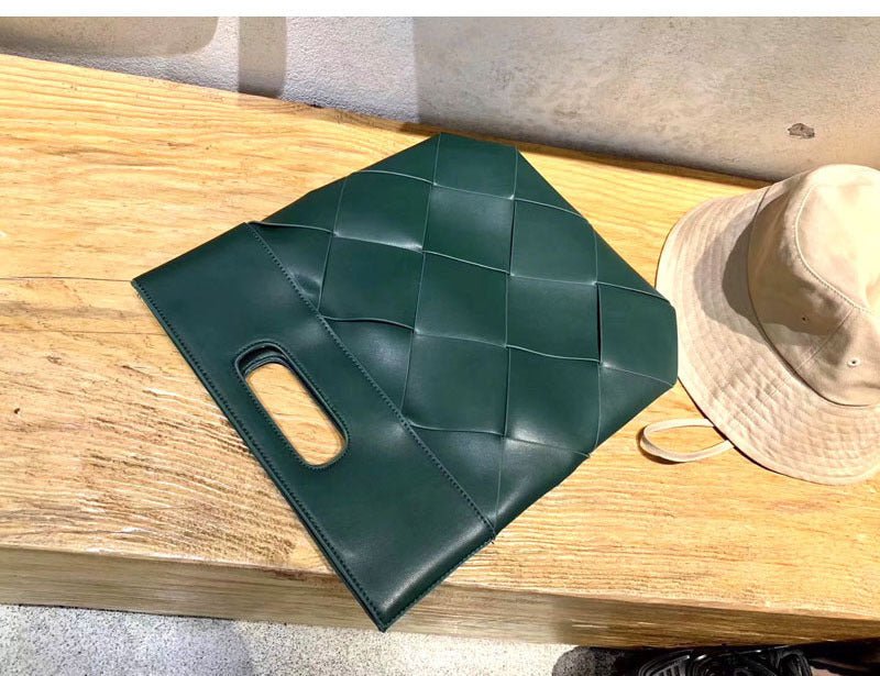 Embossed Woven Handbag Folding Clutch Bag Green