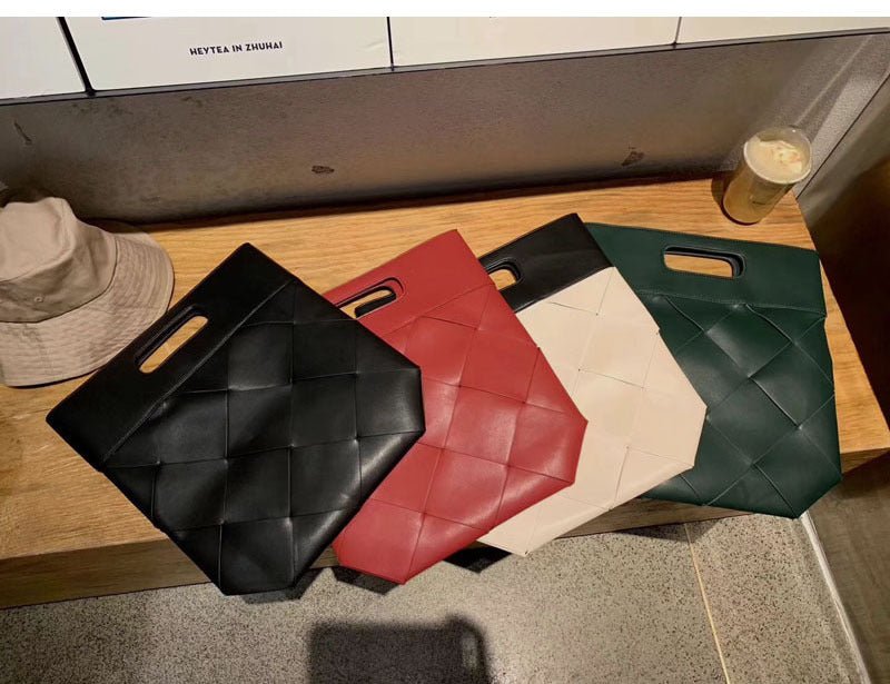 Embossed Woven Handbag Folding Clutch Bag Black