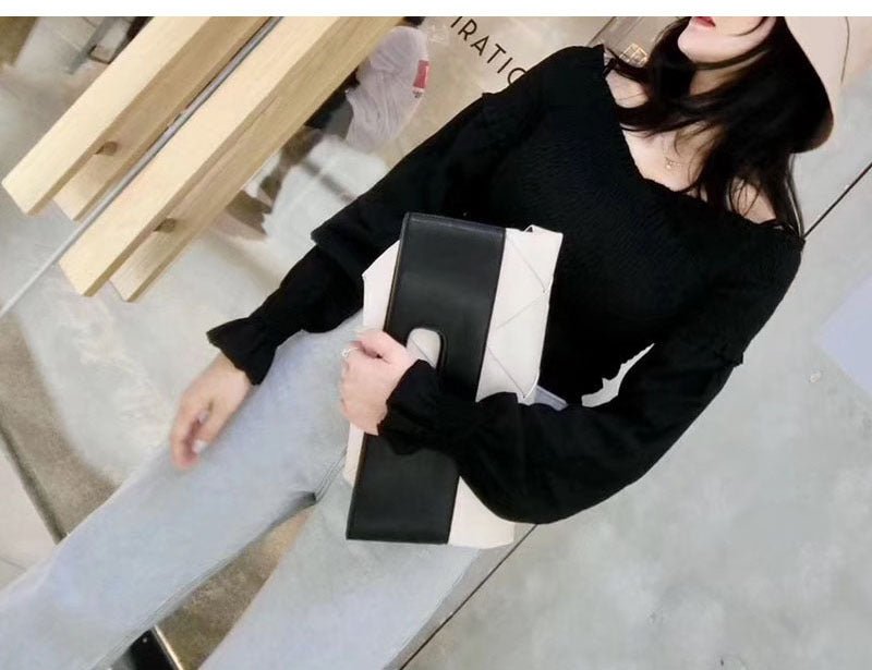 Embossed Woven Handbag Folding Clutch Bag Black