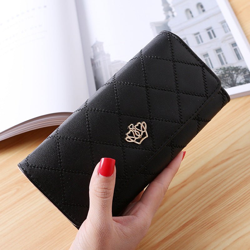 Embroidered Crown Clutch Wallet for Women Black