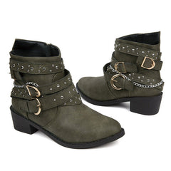 European And American Punk Rivet Leisure Women's Boots Green