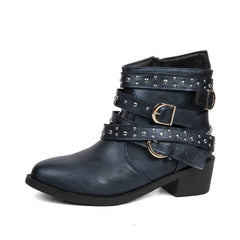 European And American Punk Rivet Leisure Women's Boots Blue