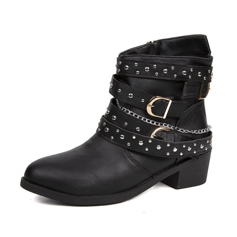 European And American Punk Rivet Leisure Women's Boots Black