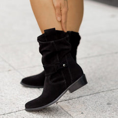 European And American Style Round Toe Metal Boots Black