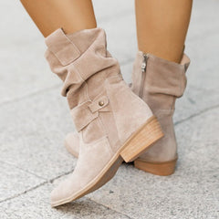 European And American Style Round Toe Metal Boots Apricot