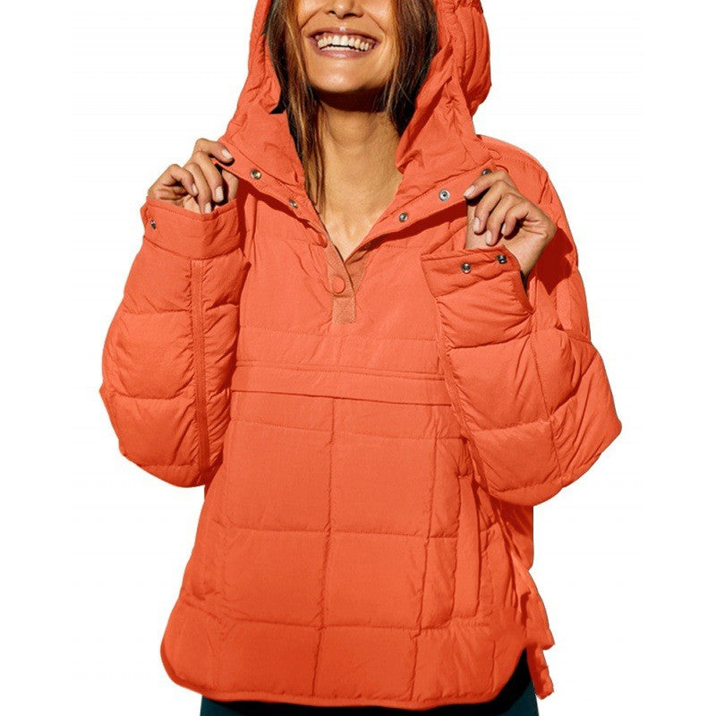 Warm Hoodie Lightweight Down Puffer Jacket for Women Orange