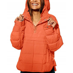 Warm Hoodie Lightweight Down Puffer Jacket for Women Orange