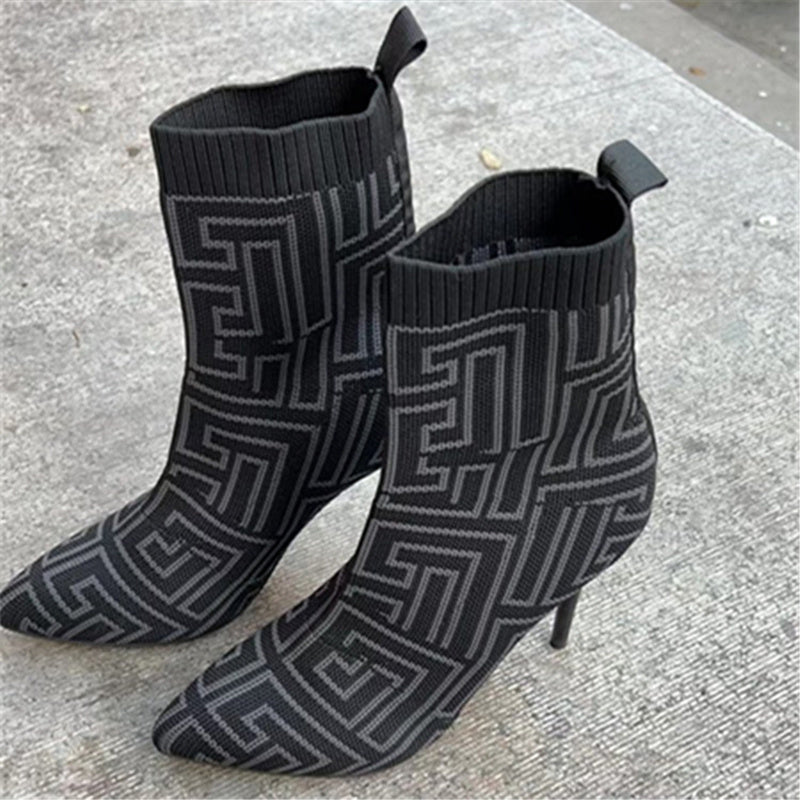 Fashion Ankle Boots Women Thigh High Heel Boots Black