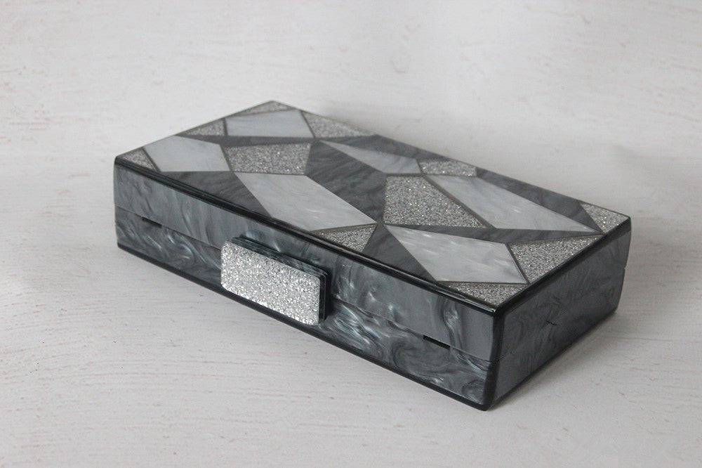 Fashion Black And White Contrast Acrylic Clutch Light Grey