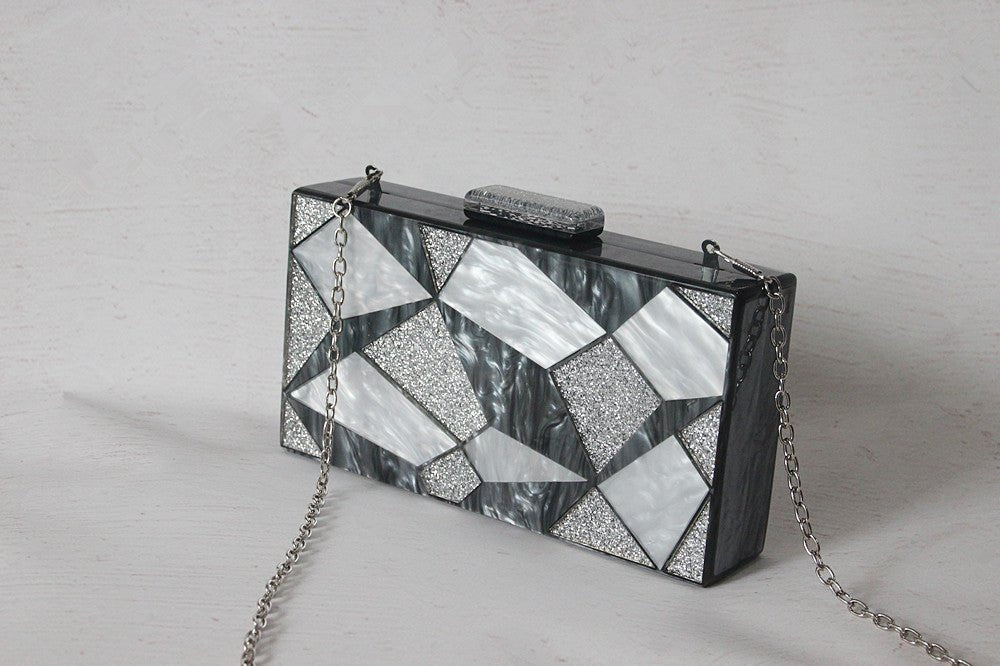Fashion Black And White Contrast Acrylic Clutch Light Grey