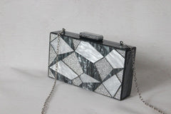 Fashion Black And White Contrast Acrylic Clutch Light Grey