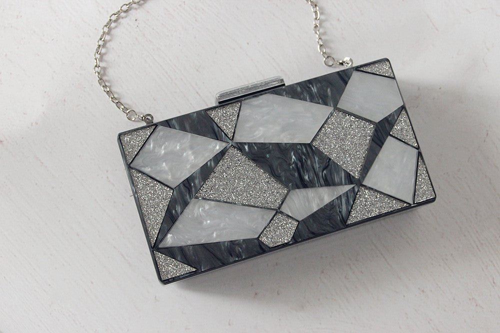 Fashion Black And White Contrast Acrylic Clutch Light Grey
