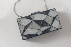 Fashion Black And White Contrast Acrylic Clutch Light Grey