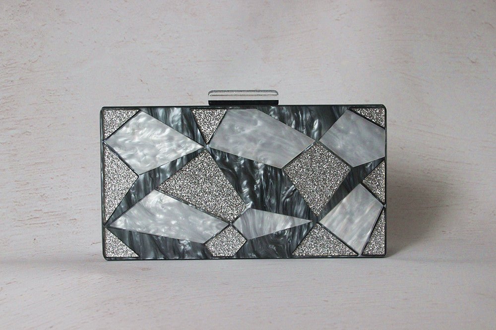 Fashion Black And White Contrast Acrylic Clutch Light Grey