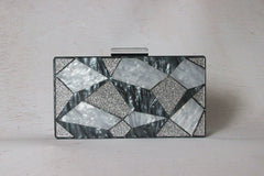 Fashion Black And White Contrast Acrylic Clutch Light Grey