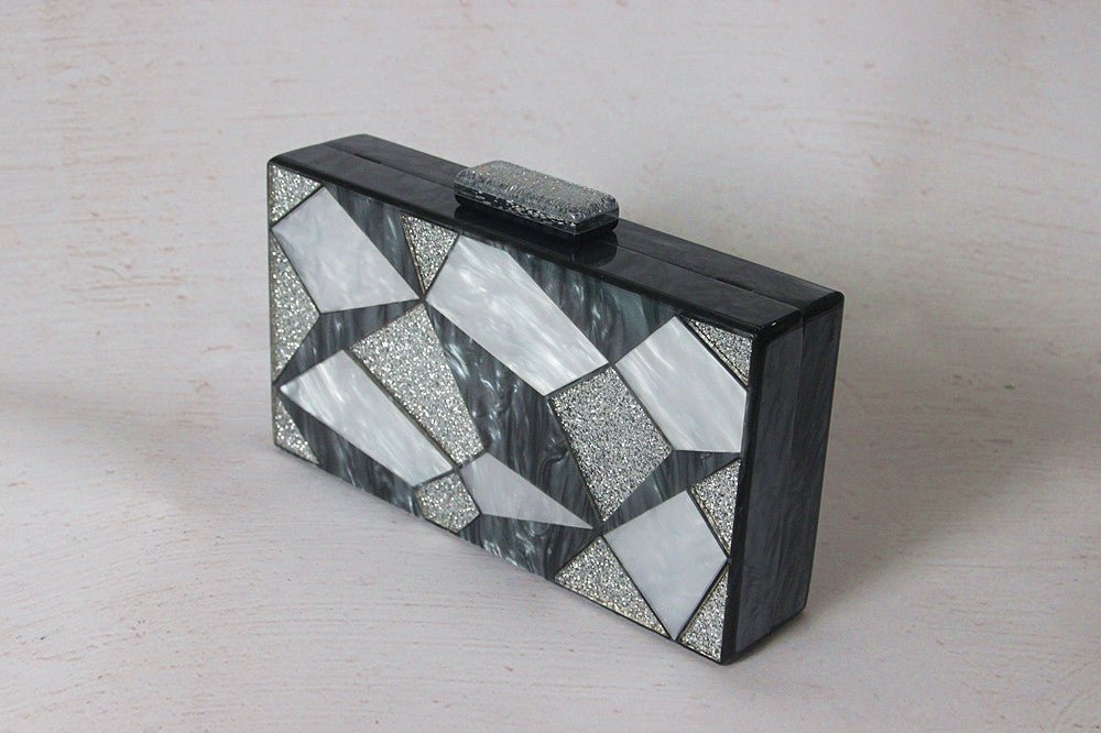 Fashion Black And White Contrast Acrylic Clutch Light Grey