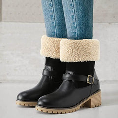 Fashion Boots With Buckle Chunky Heel Black