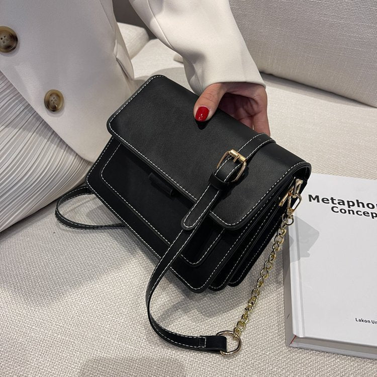 Fashion Broadband Chain Messenger Small Square Shoulder Bag Black