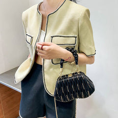 Fashion Chain Clutch - Pleated Portable Messenger Bag Red