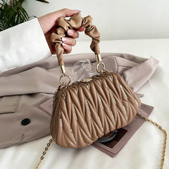 Fashion Chain Clutch - Pleated Portable Messenger Bag Khaki