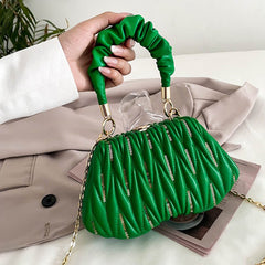 Fashion Chain Clutch - Pleated Portable Messenger Bag Green