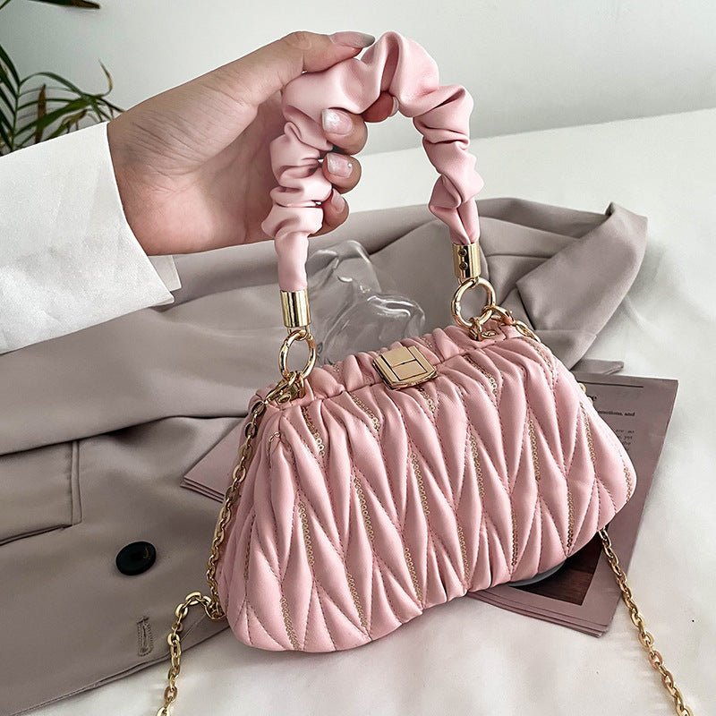 Fashion Chain Clutch - Pleated Portable Messenger Bag Pink