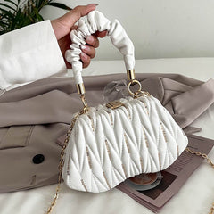Fashion Chain Clutch - Pleated Portable Messenger Bag White