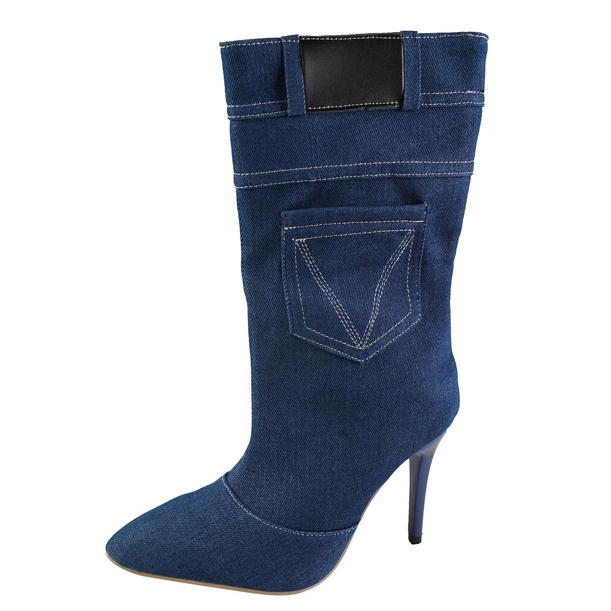 Fashion Denim Boots Women's Stiletto Pointed Toe Western Boots Blue