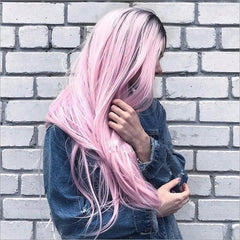 Fashion Gradient Long Straight Hair Wig Gradient light pink