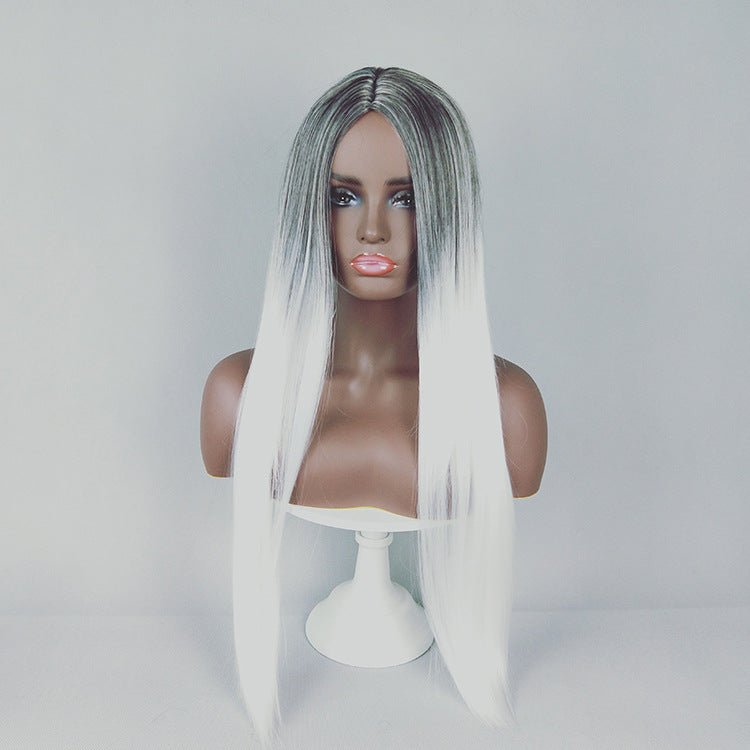 Fashion Gradient Long Straight Hair Wig Gradient pure white