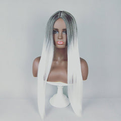 Fashion Gradient Long Straight Hair Wig Gradient pure white