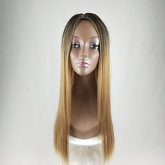 Fashion Gradient Long Straight Hair Wig Gradient linen yellow