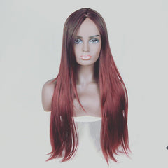 Fashion Gradient Long Straight Hair Wig Gradient wine red