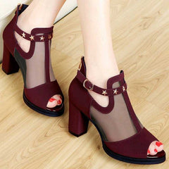 Fashion sandals women's mid - heel fish mouth shoes Black