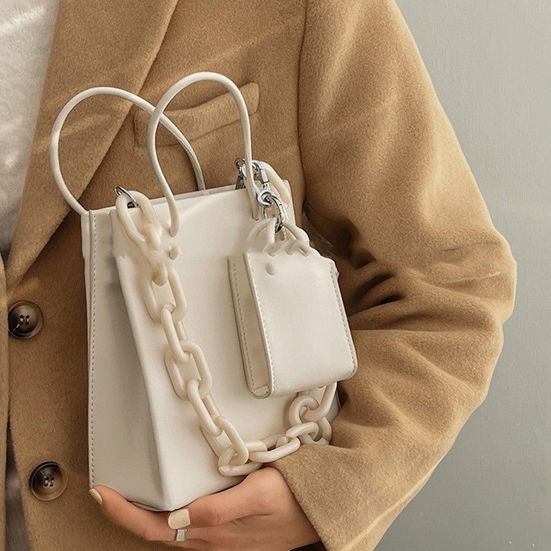 Fashion Single Shoulder Cross - body Acrylic Chain Underarm Bag Female White