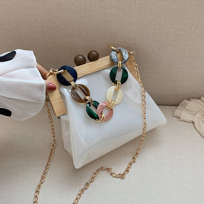 Fashion Transparent Portable Bucket Chain Messenger Women's Bag Black