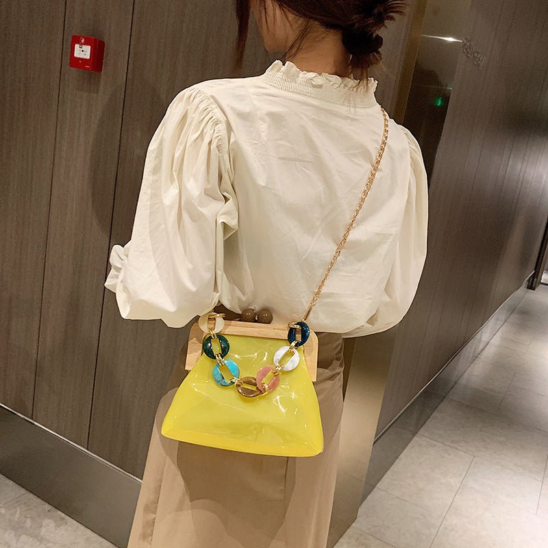 Fashion Transparent Portable Bucket Chain Messenger Women's Bag White