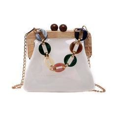Fashion Transparent Portable Bucket Chain Messenger Women's Bag White