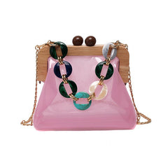 Fashion Transparent Portable Bucket Chain Messenger Women's Bag Pink