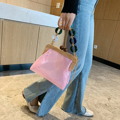 Fashion Transparent Portable Bucket Chain Messenger Women's Bag Yellow