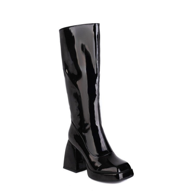 Fashion Waterproof Platform Candy Color High Boots Black