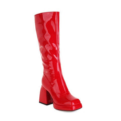Fashion Waterproof Platform Candy Color High Boots Red