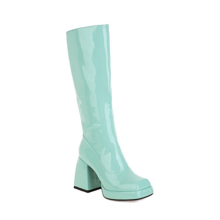 Fashion Waterproof Platform Candy Color High Boots Green