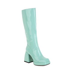 Fashion Waterproof Platform Candy Color High Boots Green