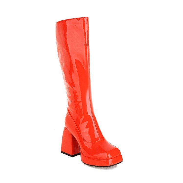 Fashion Waterproof Platform Candy Color High Boots Orange